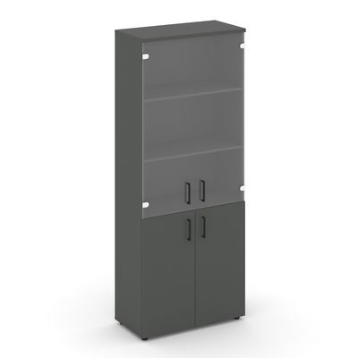 Style Project SN.STS-102 (Антрацит) Шкаф высокий широкий (2 низких фасада ЛДСП + 2 средних фасада стекло прозрачное)