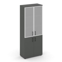 Style Project SN.STS-103 (Антрацит) Шкаф высокий широкий (2 низких фасада ЛДСП + 2 средних фасада стекло сатин в раме)