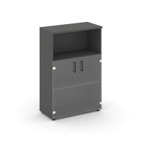 Style Project SN.STS-202 (Антрацит) Шкаф средний широкий (2 низких фасада стекло прозрачное)