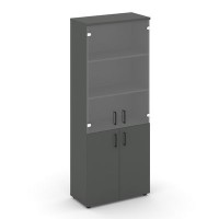 Style Project SN.STS.E-102 (Антрацит) Шкаф высокий широкий (2 низких фасада ЛДСП + 2 средних фасада стекло прозрачное)
