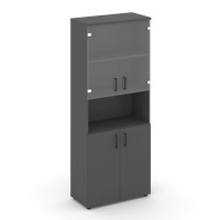 Style Project SN.STS.E-105 (Антрацит) Шкаф высокий широкий (2 низких фасада ЛДСП + 2 низких фасада стекло прозрачное)