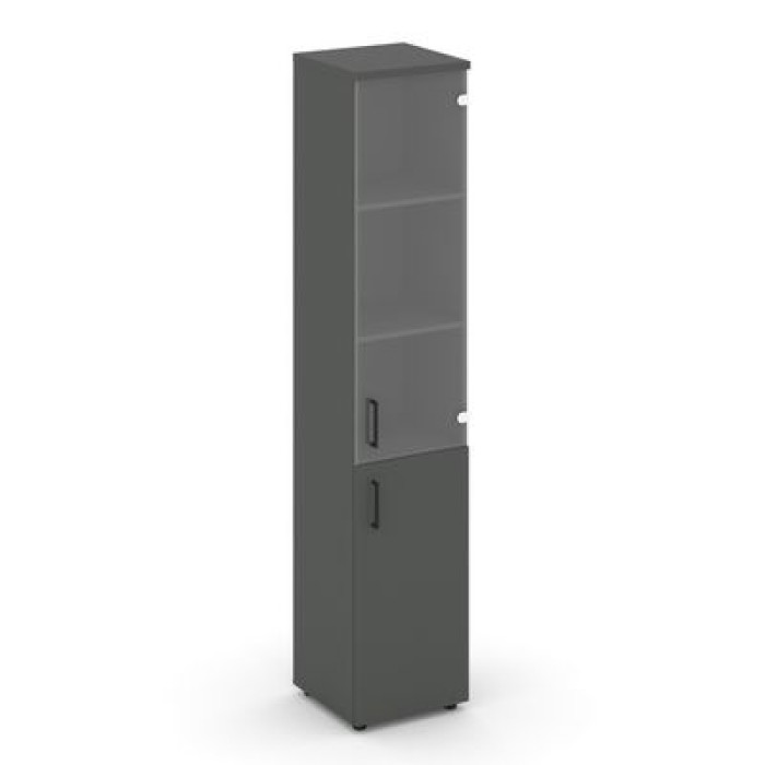 Стайл Проджект SN.STU.E-102(R) (Антрацит) Шкаф высокий узкий правый (1 низкий фасад ЛДСП + 1 средний фасад стекло прозрачное)