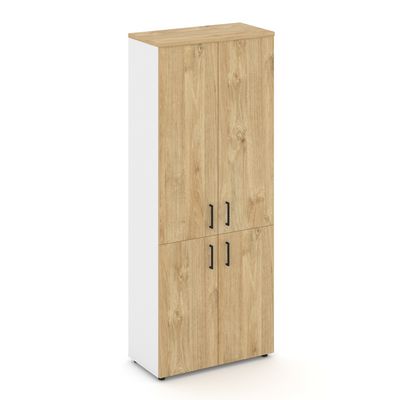 Style Project SN.STS-104 (Белый/Тиквуд светлый) Шкаф высокий широкий (2 низких фасада ЛДСП + 2 средних фасада ЛДСП)