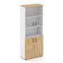 Style Project SN.STS-105 (Белый/Тиквуд светлый) Шкаф высокий широкий (2 низких фасада ЛДСП + 2 низких фасада стекло прозрачное)