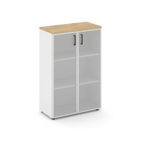 Style Project SN.STS-206 (Белый/Тиквуд светлый) Шкаф средний широкий (2 средних фасада стекло сатин в раме)