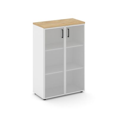 Style Project SN.STS-206 (Белый/Тиквуд светлый) Шкаф средний широкий (2 средних фасада стекло сатин в раме)