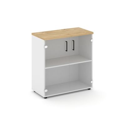 Style Project SN.STS-302 (Белый/Тиквуд светлый) Шкаф низкий широкий (2 низких фасада стекло)