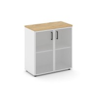 Style Project SN.STS-303 (Белый/Тиквуд светлый) Шкаф низкий широкий (2 низких фасада стекло сатин в раме)