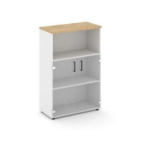 Style Project SN.STS.E-202 (Белый/Тиквуд светлый) Шкаф средний широкий (2 низких фасада стекло прозрачное)