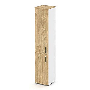 Стайл Проджект SN.STU-104(L) (Белый/Тиквуд светлый) Шкаф высокий узкий левый (1 низкий фасад ЛДСП + 1 средний фасад ЛДСП)