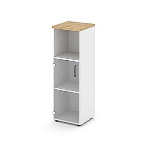Стайл Проджект SN.STU-202(L) (Белый/Тиквуд светлый) Шкаф средний узкий левый (1 низкий фасад стекло)