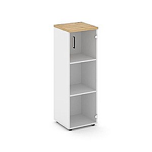 Стайл Проджект SN.STU-205(R) (Белый/Тиквуд светлый) Шкаф средний узкий правый (1 средний фасад стекло прозрачное)