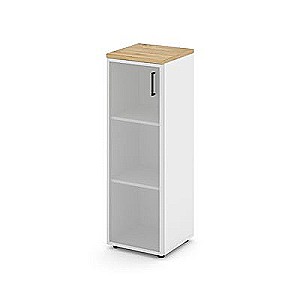 Стайл Проджект SN.STU-206(L) (Белый/Тиквуд светлый) Шкаф средний узкий левый (1 средний фасад стекло сатин в раме)