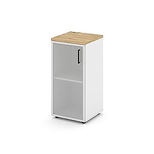 Стайл Проджект SN.STU-303(L) (Белый/Тиквуд светлый) Шкаф низкий узкий левый (1 низкий фасад стекло сатин в раме)