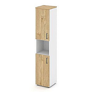 Стайл Проджект SN.STU.E-107(L) (Белый/Тиквуд светлый) Шкаф высокий узкий левый (2 низких фасада ЛДСП)