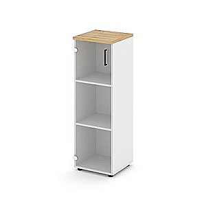 Стайл Проджект SN.STU.E-205(L) (Белый/Тиквуд светлый) Шкаф средний узкий левый (1 средний фасад стекло прозрачное)