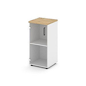 Стайл Проджект SN.STU.E-302(L) (Белый/Тиквуд светлый) Шкаф низкий узкий левый (1 низкий фасад стекло)