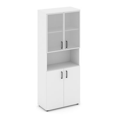 Style Project SN.STS.E-106 (Белый) Шкаф высокий широкий (2 низких фасада ЛДСП + 2 низких фасада стекло сатин в раме)