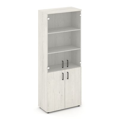 Style Project SN.STS-102 (Дуб наварра) Шкаф высокий широкий (2 низких фасада ЛДСП + 2 средних фасада стекло прозрачное)