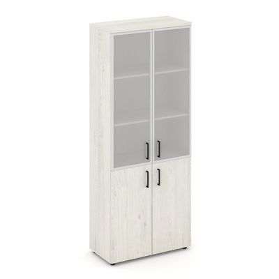 Style Project SN.STS-103 (Дуб наварра) Шкаф высокий широкий (2 низких фасада ЛДСП + 2 средних фасада стекло сатин в раме)