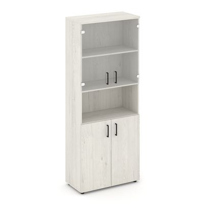 Style Project SN.STS-105 (Дуб наварра) Шкаф высокий широкий (2 низких фасада ЛДСП + 2 низких фасада стекло прозрачное)