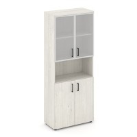 Style Project SN.STS-106 (Дуб наварра) Шкаф высокий широкий (2 низких фасада ЛДСП + 2 низких фасада стекло сатин в раме)