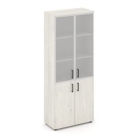Style Project SN.STS.E-103 (Дуб наварра) Шкаф высокий широкий (2 низких фасада ЛДСП + 2 средних фасада стекло сатин в раме)