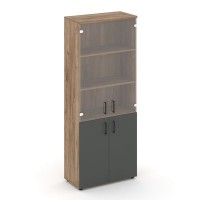 Style Project SN.STS-102 (Дуб табак/Антрацит) Шкаф высокий широкий (2 низких фасада ЛДСП + 2 средних фасада стекло прозрачное)