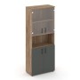 Style Project SN.STS-105 (Дуб табак/Антрацит) Шкаф высокий широкий (2 низких фасада ЛДСП + 2 низких фасада стекло прозрачное)