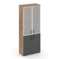 Style Project SN.STS.E-103 (Дуб табак/Антрацит) Шкаф высокий широкий (2 низких фасада ЛДСП + 2 средних фасада стекло сатин в раме)
