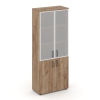 Style Project SN.STS-103 (Дуб табак) Шкаф высокий широкий (2 низких фасада ЛДСП + 2 средних фасада стекло сатин в раме)