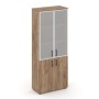 Style Project SN.STS-103 (Дуб табак) Шкаф высокий широкий (2 низких фасада ЛДСП + 2 средних фасада стекло сатин в раме)