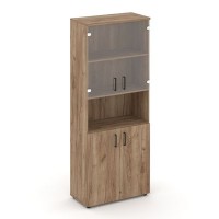 Style Project SN.STS-105 (Дуб табак) Шкаф высокий широкий (2 низких фасада ЛДСП + 2 низких фасада стекло прозрачное)