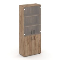 Style Project SN.STS.E-102 (Дуб табак) Шкаф высокий широкий (2 низких фасада ЛДСП + 2 средних фасада стекло прозрачное)