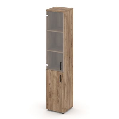 Style Project SN.STU.E-102(L) (Дуб табак) Шкаф высокий узкий левый (1 низкий фасад ЛДСП + 1 средний фасад стекло прозрачное)
