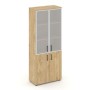 Style Project SN.STS-103 (Тиквуд светлый) Шкаф высокий широкий (2 низких фасада ЛДСП + 2 средних фасада стекло сатин в раме)