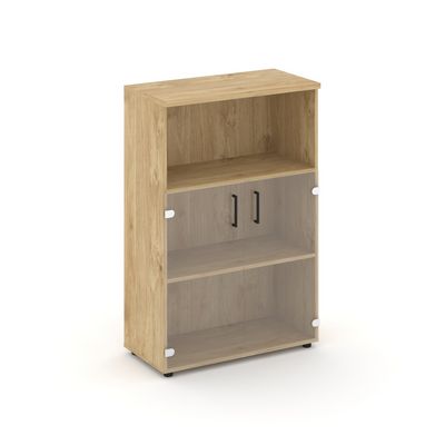 Style Project SN.STS.E-202 (Тиквуд светлый) Шкаф средний широкий (2 низких фасада стекло прозрачное)