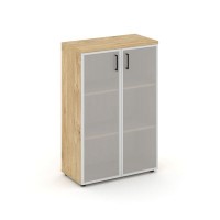 Style Project SN.STS.E-206 (Тиквуд светлый) Шкаф средний широкий (2 средних фасада стекло сатин в раме)