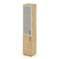 Style Project SN.STU-103(L) (Тиквуд светлый) Шкаф высокий узкий левый (1 низкий фасад ЛДСП + 1 средний фасад стекло сатин в раме)