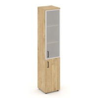 Style Project SN.STU-103(R) (Тиквуд светлый) Шкаф высокий узкий правый (1 низкий фасад ЛДСП + 1 средний фасад стекло сатин в раме)