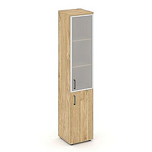 Стайл Проджект SN.STU-103(R) (Тиквуд светлый) Шкаф высокий узкий правый (1 низкий фасад ЛДСП + 1 средний фасад стекло сатин в раме)