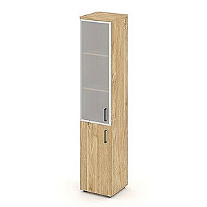 Стайл Проджект SN.STU.E-103(L) (Тиквуд светлый) Шкаф высокий узкий левый (1 низкий фасад ЛДСП + 1 средний фасад стекло сатин в раме)