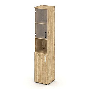 Стайл Проджект SN.STU.E-105(L) (Тиквуд светлый) Шкаф высокий узкий левый (1 низкий фасад ЛДСП + 1 низкий фасад стекло прозрачное)
