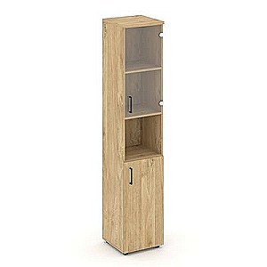 Стайл Проджект SN.STU.E-105(R) (Тиквуд светлый) Шкаф высокий узкий правый (1 низкий фасад ЛДСП + 1 низкий фасад стекло прозрачное)
