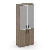 Style Project SN.STS-103 (Вяз благородный) Шкаф высокий широкий (2 низких фасада ЛДСП + 2 средних фасада стекло сатин в раме)
