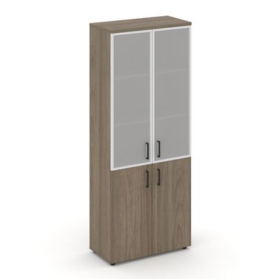 Style Project SN.STS-103 (Вяз благородный) Шкаф высокий широкий (2 низких фасада ЛДСП + 2 средних фасада стекло сатин в раме)