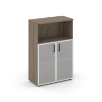 Style Project SN.STS-203 (Вяз благородный) Шкаф средний широкий (2 низких фасада стекло сатин в раме)