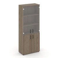 Style Project SN.STS.E-102 (Вяз благородный) Шкаф высокий широкий (2 низких фасада ЛДСП + 2 средних фасада стекло прозрачное)