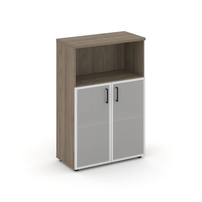 Style Project SN.STS.E-203 (Вяз благородный) Шкаф средний широкий (2 низких фасада стекло сатин в раме)