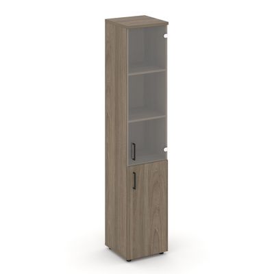 Style Project SN.STU.E-102(R) (Вяз благородный) Шкаф высокий узкий правый (1 низкий фасад ЛДСП + 1 средний фасад стекло прозрачное)